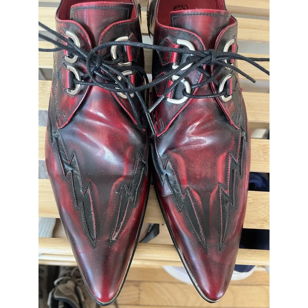 Jeffery West Muse Patent Leather Winklepicker Shoes Pointed Derby Cuban Heel Sz